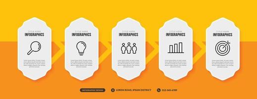 5 options infographic template on yellow background, business workflow with multiple steps concept vector