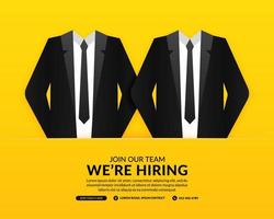 Minimal job vacancy social media background, We are hring banner with businessman suit concept vector