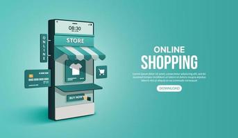 Online shopping on website and mobile application by smart phone, Digital marketing shop and store concept vector