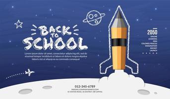 Pencil rocket launching to space background, Concept of welcome back to school vector