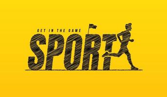 Sport scribble text with runner on yellow background, Hand drawn sport lettering typography concept, Motivation quote vector