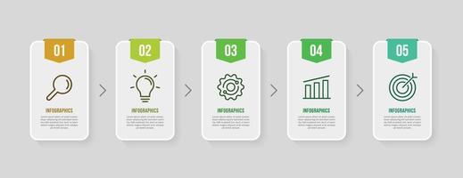 Diseño de plantilla de infografía de flujo de trabajo empresarial con 5 opciones, concepto de visualización de datos de línea de tiempo empresarial vector