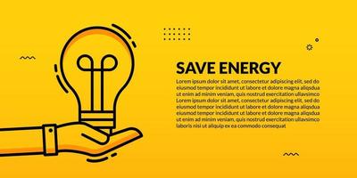 Hand hold light bulb plant on yellow background, Eco energy saving social media cover banner template vector