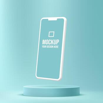 Smartphone podium mockup with blank screen for mobile application presentation, Mobile display stage pedestal on minimal scene vector