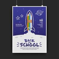 Color pencils rocket launching to space background, Welcome back to school concept vector