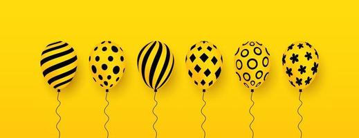 Set of balloons with pattern on yellow background, Balloons for birthday party decorations vector illustration