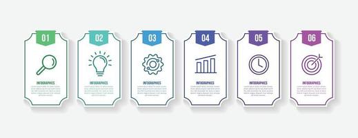 Business infographic template with 6 options, data visualization concept in minimal style vector