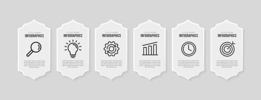 Plantilla de infografía empresarial con 6 opciones, concepto de visualización de datos en estilo minimalista. vector