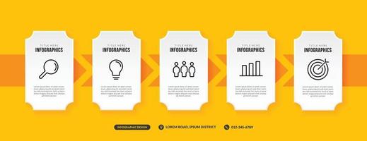 Plantilla de infografía de 5 opciones sobre fondo amarillo, flujo de trabajo empresarial con concepto de varios pasos vector