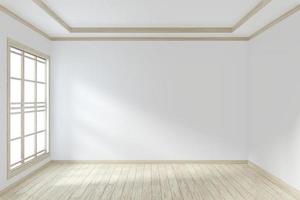 Idea of empty room interior zen style floor wooden on white empty wall.3D rendering photo