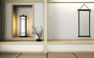 Room very zen style with decoration japanese style on tatami mat.3D rendering photo