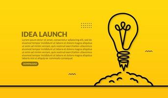Bombilla de luz lanzada al espacio sobre fondo amarillo, ideas creativas para el concepto de inicio de negocios vector