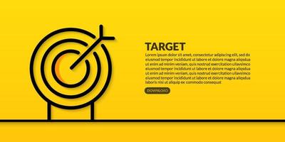 Diseño de línea de objetivo empresarial sobre fondo amarillo, objetivo empresarial y concepto de éxito