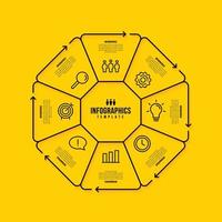 Hexagon infographic template design with multiple options, Business data visualization steps concept, Thin line icons style on yellow background vector