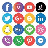 tecnología de iconos planos de redes sociales, red. venta de cara sonriente de grupo de fondo. compartir, me gusta, ilustración vectorial twitter, youtube, whatsapp, snapchat, facebook, instagram, tiktok, tok vector