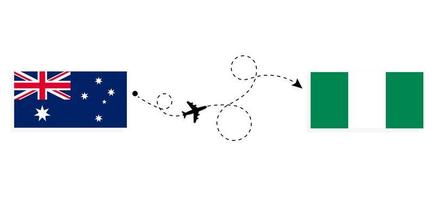 vuelo y viaje desde australia a nigeria en avión de pasajeros concepto de viaje vector