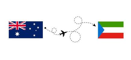 vuelo y viaje desde australia a guinea ecuatorial en avión de pasajeros concepto de viaje vector