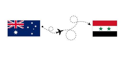 vuelo y viaje desde australia a siria en avión de pasajeros concepto de viaje vector