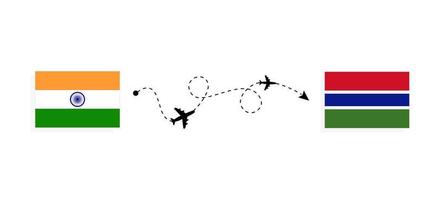 vuelo y viaje desde la india a gambia en avión de pasajeros concepto de viaje vector