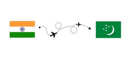 vuelo y viaje desde la india a turkmenistán en avión de pasajeros concepto de viaje vector