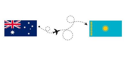 vuelo y viaje desde australia a kazajstán en avión de pasajeros concepto de viaje vector