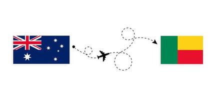vuelo y viaje desde australia a benin en avión de pasajeros concepto de viaje vector