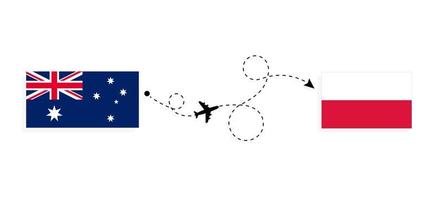 Flight and travel from Australia to Poland by passenger airplane Travel concept vector