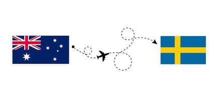 Flight and travel from Australia to Sweden by passenger airplane Travel concept vector