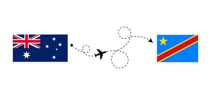 vuelo y viaje desde australia a la república democrática del congo en avión de pasajeros concepto de viaje vector