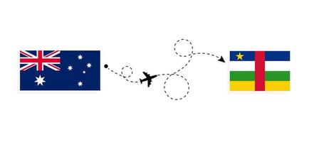 vuelo y viaje desde australia a la república centroafricana en avión de pasajeros concepto de viaje vector