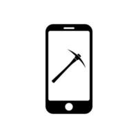 Phone with mining pickaxe icon symbol for app and web vector