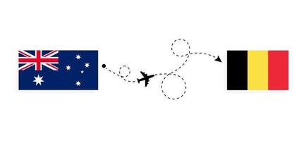 vuelo y viaje desde australia a bélgica en avión de pasajeros concepto de viaje vector