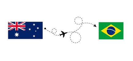 vuelo y viaje desde australia a brasil en avión de pasajeros concepto de viaje vector