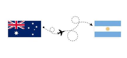 vuelo y viaje desde australia a argentina en avión de pasajeros concepto de viaje vector