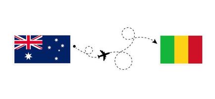 vuelo y viaje desde australia a malí en avión de pasajeros concepto de viaje vector