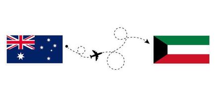 vuelo y viaje desde australia a kuwait en avión de pasajeros concepto de viaje vector