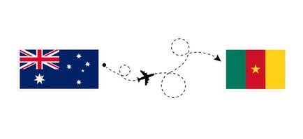 vuelo y viaje desde australia a camerún en avión de pasajeros concepto de viaje vector