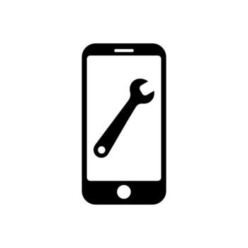 Phone with flat spanner icon symbol for app and web vector