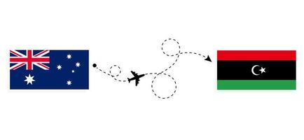 vuelo y viaje desde australia a libia en avión de pasajeros concepto de viaje vector