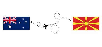 vuelo y viaje desde australia a macedonia en avión de pasajeros concepto de viaje vector