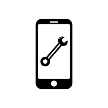 Phone with flat spanner icon symbol for app and web vector