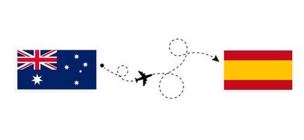 Flight and travel from Australia to Spain by passenger airplane Travel concept vector