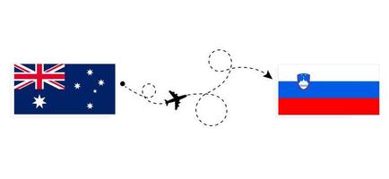 vuelo y viaje desde australia a eslovenia en avión de pasajeros concepto de viaje vector