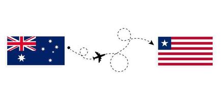 vuelo y viaje desde australia a liberia en avión de pasajeros concepto de viaje vector