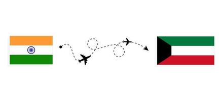 vuelo y viaje desde la india a kuwait en avión de pasajeros concepto de viaje vector
