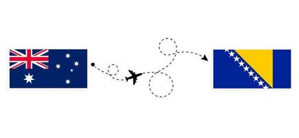 vuelo y viaje desde australia a bosnia y herzegovina en concepto de viaje en avión de pasajeros vector