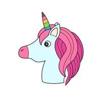 Simple cartoon icon. Cute cartoon unicorn head emoji. Vector illustration.