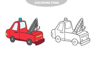 simple página para colorear. evacuador de camión de remolque de dibujos animados. diseño de libro para colorear para niños vector