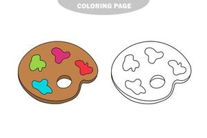 Simple coloring page. Palette with paints - coloring book - vector illustration