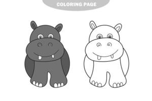 Simple coloring page. Coloring book with funny hippopotamus vector